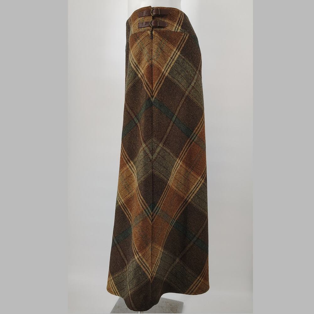 Lauren Ralph Lauren Wool Plaid Equestrian Buckle Midi Skirt Size 6 - Picture 3 of 16